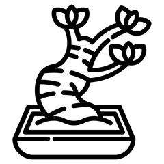 Bonsai. This is a vector single icon with a dashed line style. It is suitable for various purposes, including website design, mobile app design, and logo design.