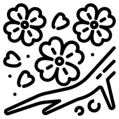 Cherry blossom. This is a vector single icon with a dashed line style. It is suitable for various purposes, including website design, mobile app design, and logo design.