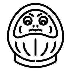 Daruma doll. This is a vector single icon with a dashed line style. It is suitable for various purposes, including website design, mobile app design, and logo design.