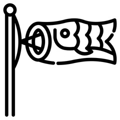 Carp streamer. This is a vector single icon with a dashed line style. It is suitable for various purposes, including website design, mobile app design, and logo design.