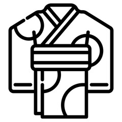 Kimono female. This is a vector single icon with a dashed line style. It is suitable for various purposes, including website design, mobile app design, and logo design.