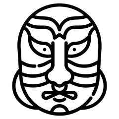 Kabuki mask. This is a vector single icon with a dashed line style. It is suitable for various purposes, including website design, mobile app design, and logo design.