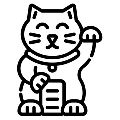 Maneki neko. This is a vector single icon with a dashed line style. It is suitable for various purposes, including website design, mobile app design, and logo design.