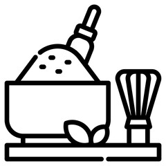 Matcha tea. This is a vector single icon with a dashed line style. It is suitable for various purposes, including website design, mobile app design, and logo design.