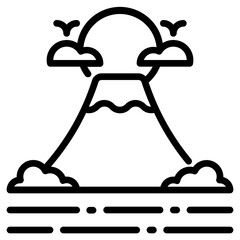 Mount Fuji. This is a vector single icon with a dashed line style. It is suitable for various purposes, including website design, mobile app design, and logo design.