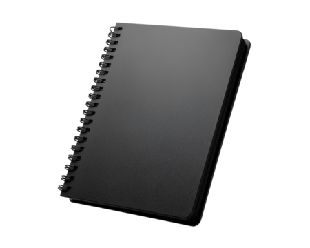 Black book diary blank cover notebook on transparent background