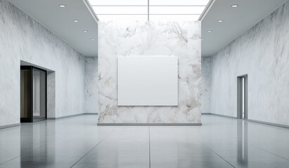 Large White Office Wall with Polished Marble and Blank Space for Mockups