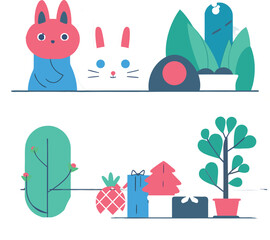 Obraz premium Abstract Flat Design Rabbits and Nature Graphics