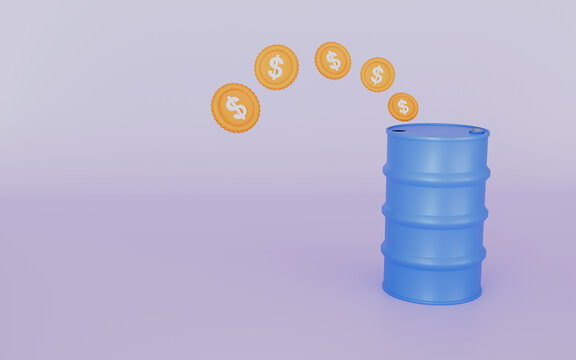 Blue oil barrel with money dollar coin, Petroleum oil industry, Oil market business concept