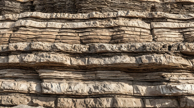 bedrock. Geological rock layers exposed in a quarry wall, textured stone patterns in earth tones. event key visuals, club posters, designed for fitness apps and gym onboarding.