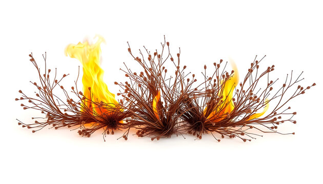 Abstract fire flames with twigs on a white background   - Powered by Adobe