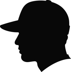 Silhouette profile of person wearing wide brim hat, minimal black vector illustration for design elements, decoration, artwork, and cad drawing flat vector illustratio