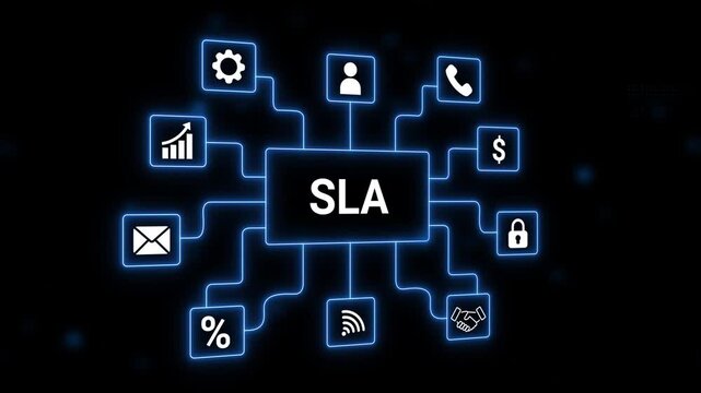Service Level Agreement Diagram with Connected Icons and SLA Text contract business