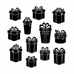 vector silhouette set of christmas gift boxes with white background
