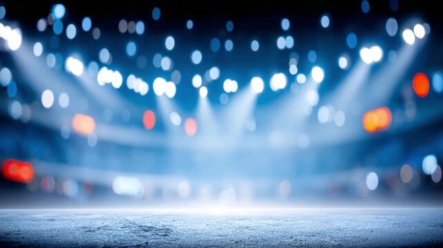 Stadium Arena: The vibrant arena is bathed in the brilliant light of spotlights, creating an atmosphere of anticipation. The scene evokes a feeling of energy and the electric buzz of a lively event.