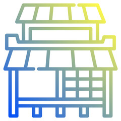 Japanese house. This is a vector single icon with a dashed line gradient style. It is suitable for various purposes, including website design, mobile app design, and logo design.