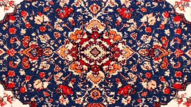 Close-up of ornate floral pattern rug with a central medallion and detailed edge designs