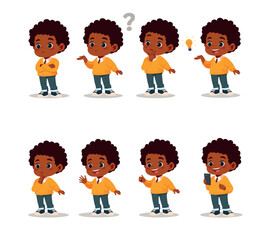 school boy expressions set cartoon vector illustration