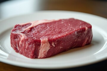 A tender, juicy steak with a rich, beefy flavor, served on a pristine white plate.