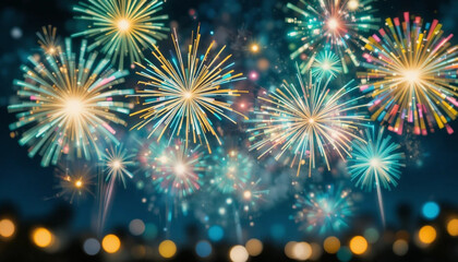 Naklejka premium Spectacular Vibrant Fireworks Celebration in the Night Sky