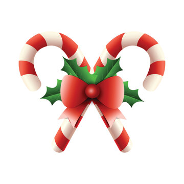Realistic Christmas candy cane isolated on white background. Vector illustration. Merry Xmas 3d icon for poster, banner or holiday invitation