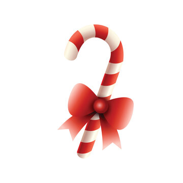 Realistic Christmas candy cane isolated on white background. Vector illustration. Merry Xmas 3d icon for poster, banner or holiday invitation