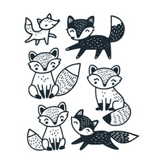 Children's line scribble of playful cute fox