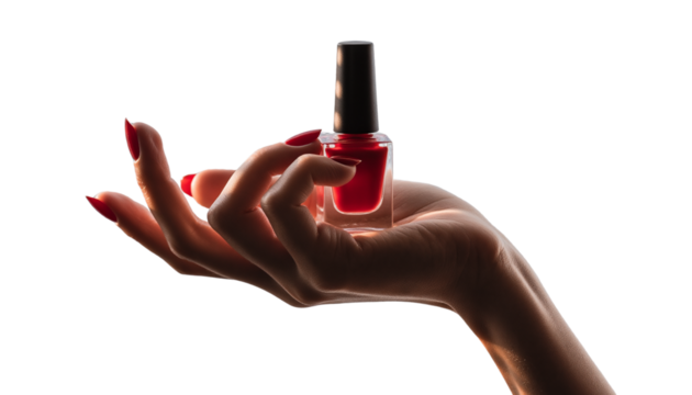 Woman's hands with red nail paint polish parlour - Powered by Adobe
