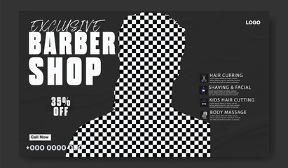 Barbershop social media square flyer and instagram haircut post banner.
Barber shop poster banner template flat design.
