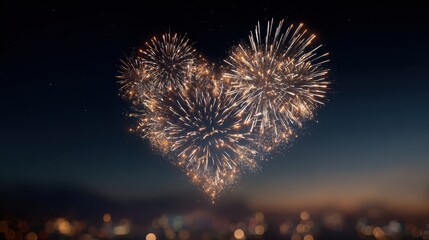 firework of year 2026 greeting during new year eve countdown celebration real golden and heart shape fireworks festival in the sky display at night