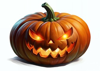 Spooky jack o lantern glowing with fiery eyes and jagged smile