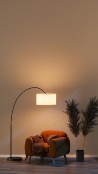 Vertical Furniture Store Concept: 3D Visualization of Empty Room transforming into Cozy Reading Corner for Social Media Marketing and Interior Design Ads