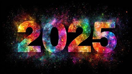 2025 new year colorful explosion rainbow numbers shine festive design bright vibrant colors holiday celebration futuristic art happy new year digital graphic art modern event concept