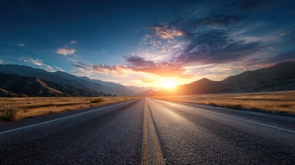 Fototapeta premium 2024 new year concept road trip travel and future vision nature landscape with highway road leading forward to happy new year celebration for fresh and successful start