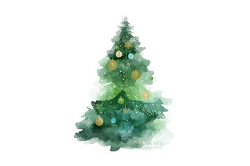 Hand painted watercolor christmas tree with ornaments