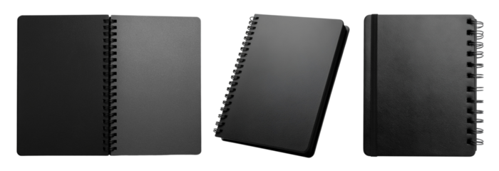 PNG Assorted black book diary blank cover notebook, element set on transparent background