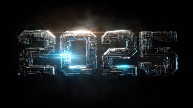 create a digital poster for new years 2025 with a sleek and futuristic design 