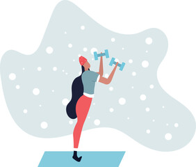 Women with dumbbells and on mat. .Active lifestyle and sports. Lose weight and build muscle. flat vector illustration.life and employment of people.