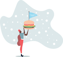 Woman with hamburger in her hands.Vegan and healthy lifestyle.fitness and weight loss, proper nutrition.life and employment of people.