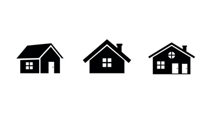 Set of Black Minimalist House Icons. Home and Real Estate Symbols.