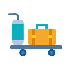 Suitcase and cylinder object on a hotel luggage cart