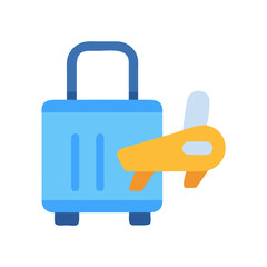 Stylized travel icon featuring suitcase and airplane graphic