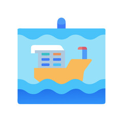 Minimalist ship on sea background with frame effect
