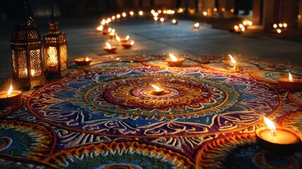 festive diwali rangoli glows warmly lit by candles diyas lanterns a joyful celebration of light