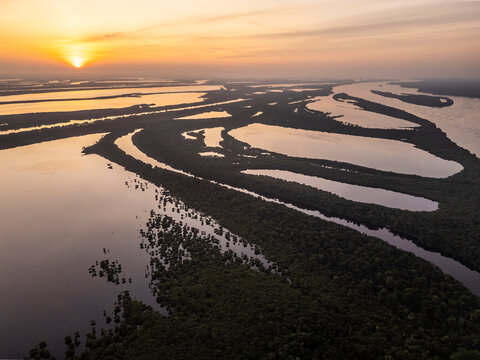 Beautiful aerial view to amazon rainforest islands in Anavilhanas