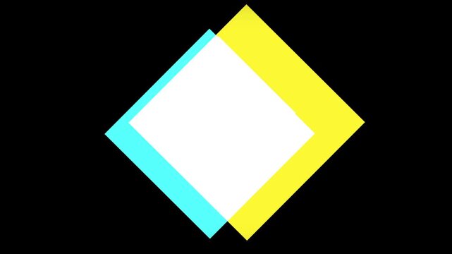Abstract geometric shape featuring a white diamond with yellow and cyan chromatic aberration effect against a black background