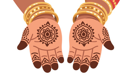 Hands Adorned with Traditional Henna Mehndi and Golden Bangles