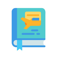 Fototapeta premium Educational book icon displaying flying airplane and abstract text