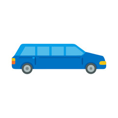 Blue stretch limousine car icon on black background
