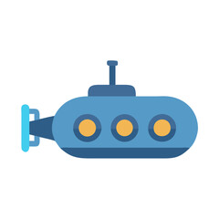 Simple blue submarine on black background in flat style